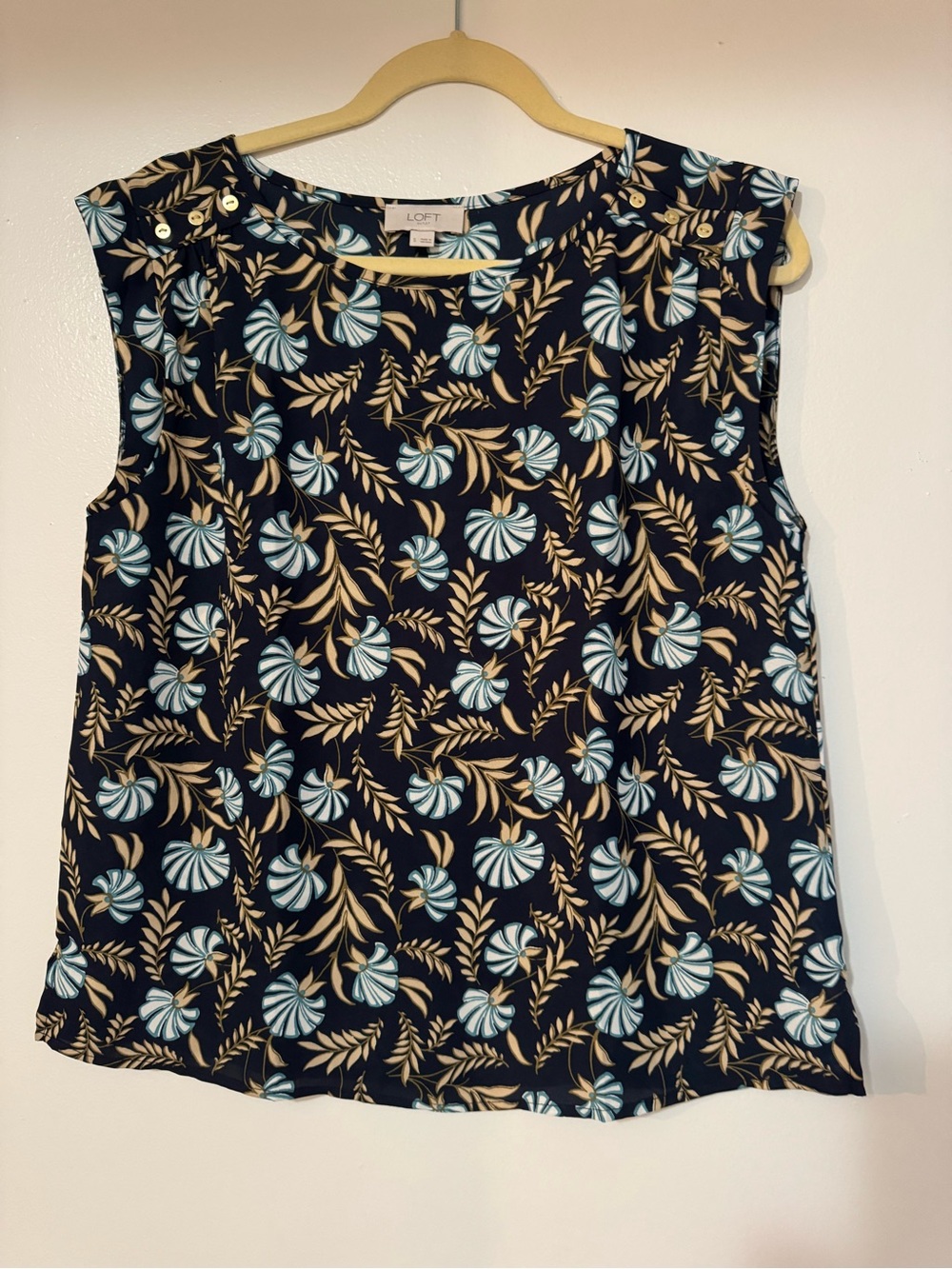 NWOT LOFT Navy Floral Button-Shoulder Blouse/Top
